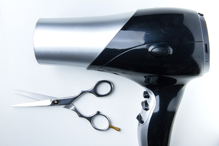The Hair dryer and hair cutting scissorsの写真素材