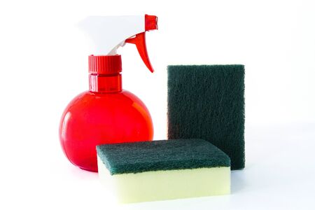 Spray bottle scrubber sponges for cleaningの写真素材