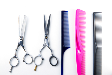 hair cutting scissors and comb for hairdressersの写真素材