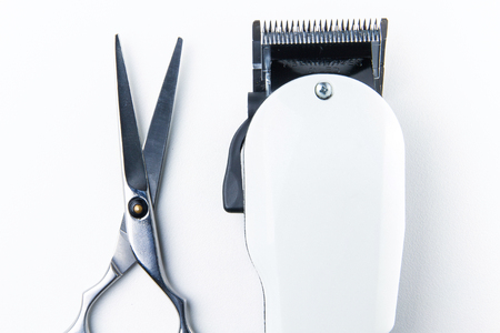 hair cutting scissors and hair clippers for hairdressers.の写真素材
