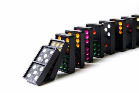The colorful dominoes on the white background.