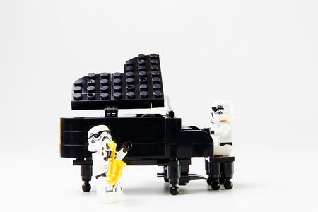 Nonthaburi, Thailand - December 29, 2015: The lego Star Wars mini figures from movie series on isolated white background, Lego is an interlocking brick system collected around the world by adults and children.のeditorial素材