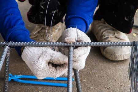 working associates of the steel wire reinforcing cage.の写真素材