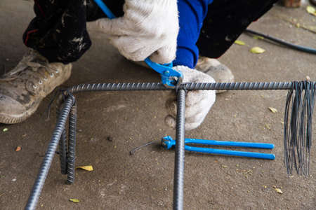 working associates of the steel wire reinforcing cage.の写真素材