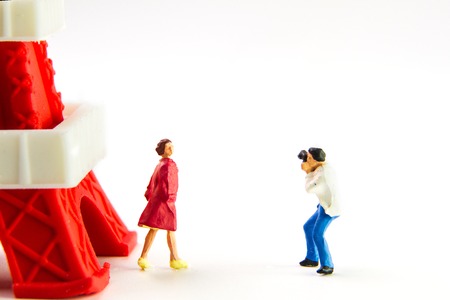 Tiny toys photographer taking pictures.Preiser brand of Products figures HO scale form Germany.Preiser has a great reputation the beauty of the piece figures.のeditorial素材