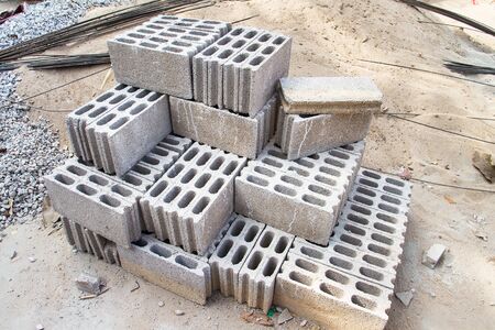 Bricks made of concrete for building of houses and fences.の写真素材