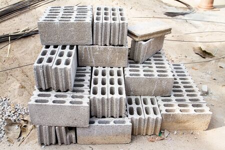 Bricks made of concrete for building of houses and fences.の写真素材