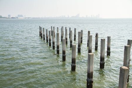 Cement Pillars in the Sea.の写真素材