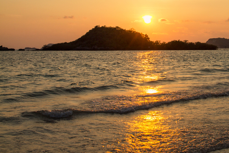 Tropical beach at sunset - nature background.の写真素材