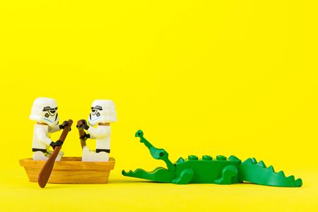 Nonthabure, Thailand - July, 07, 2016: Lego star wars ferried escaped crocodile bite.The lego Star Wars mini figures from movie series.Lego is an interlocking brick system collected around the world.のeditorial素材