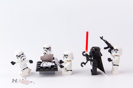 Nonthabure, Thailand - June, 28, 2016: Lego star wars playing cards.The lego Star Wars mini figures from movie series.Lego is an interlocking brick system collected around the world.のeditorial素材