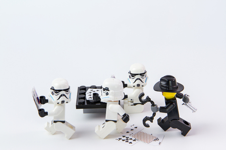 Nonthabure, Thailand - June, 28, 2016: Lego star wars playing cards.The lego Star Wars mini figures from movie series.Lego is an interlocking brick system collected around the world.のeditorial素材