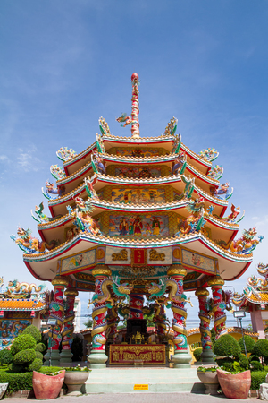 The beautiful Chinese shrine and the blue sky in Chonburi.East of Thailand.の写真素材