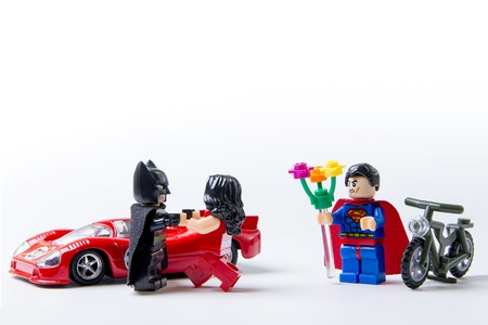Nonthabure, Thailand - May, 22, 2016 : LEGO minifigure Batman and Superman .The lego Batman and Superman mini figures from movie .Lego is an interlocking brick system collected around the world.のeditorial素材