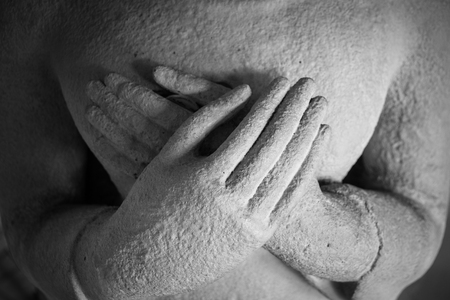 Sandstone Buddha statue in Thailand.Black and whiteの写真素材