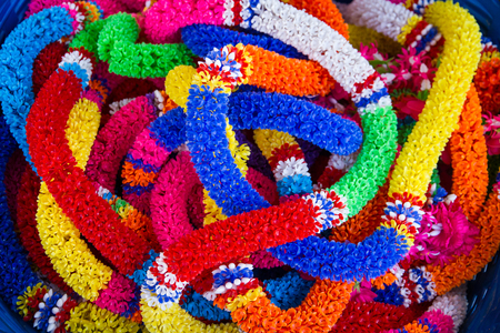 Colorful Artificial flower Garland used for warship the scared in Thailand.の写真素材