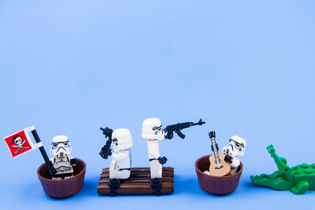 Nonthabure, Thailand - November, 21, 2016 : Lego star wars stormtrooper as the pirate in rest time.The lego Star Wars mini figures from movie series.Lego is an interlocking brick system collected around the world.のeditorial素材