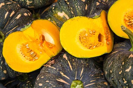 Heap of pumpkin for cooking at farmers market in the Thailand.