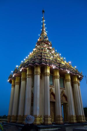 Uthai Thani, Thailand - December, 17, 2016 : Wat Sangkat Rattana Khiri in twilight sunset time on Khao Sakae Krang mountain in Uthai Thani, Uthai Thani is small town in central Thailandのeditorial素材