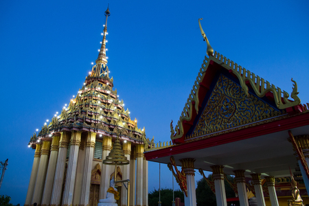 Uthai Thani, Thailand - December, 17, 2016 : Wat Sangkat Rattana Khiri in twilight sunset time on Khao Sakae Krang mountain in Uthai Thani, Uthai Thani is small town in central Thailandのeditorial素材