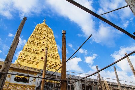Bodhgaya Stupa or Phuthakaya Pagoda at Sangklaburi, Kanchanaburi, Thailand.のeditorial素材