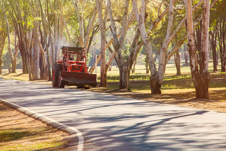 Kanchanaburi, Thailand - December, 25, 2016 : Tractor truck in the garden at morning at ancient thai castle or Prasat Muang Singh in Kanjanaburi , Thailandのeditorial素材