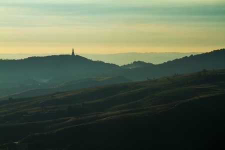 Mountain valley during sunrise. Natural summer landscape.Lighting before sunrise at the morning time