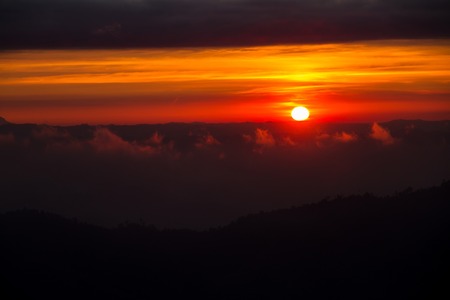 Sunrise.Mountain valley during sunrise. Natural summer landscape.Lighting before sunrise at the morning timeの写真素材
