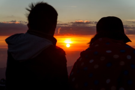 Phetchabun, Thailand - January, 21, 2017 : Tourists come to see and photograph the sunrise in the morning at Phu Lom Lo, Phu Hin Rong Kla National Park, Phetchabun, Thailand.のeditorial素材