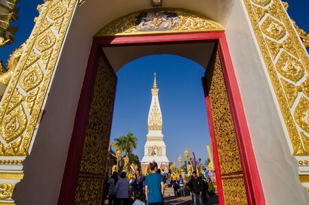 Nakhon Phanom, Thailand - February, 05, 2017 : Wat Phra Thatphanom,Thatphanom the most important Buddhist temple in the region.This structure contains The Buddha's breast bone. Nakhon Phanom, Thailandのeditorial素材