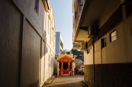 Nongkhai, Thailand - February, 05, 2017 : Small chinese shrine style in morning sunrise at Nongkhai, Thailandのeditorial素材