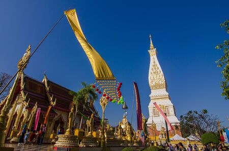 Nakhon Phanom, Thailand - February, 05, 2017 : Wat Phra Thatphanom,Thatphanom the most important Buddhist temple in the region.This structure contains The Buddha's breast bone. Nakhon Phanom, Thailandのeditorial素材