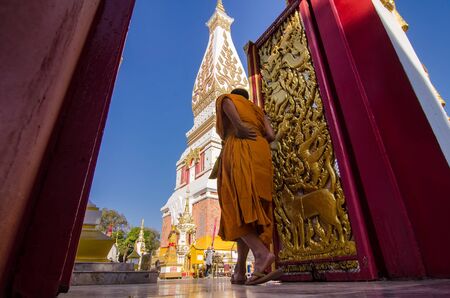 Nakhon Phanom, Thailand - February, 05, 2017 : Wat Phra Thatphanom,Thatphanom the most important Buddhist temple in the region.This structure contains The Buddha's breast bone. Nakhon Phanom, Thailandのeditorial素材