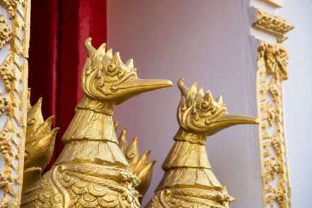 Nonthaburi, Thailand - February, 22, 2017 : Mythical swan-like creature Hongse soars in Wat Phai Lom at Ko Kret Nonthaburi, Thailand.This monastery built in the late Ayutthaya period and called by Mon peopleのeditorial素材