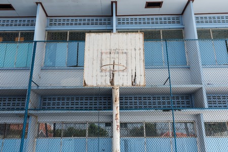 The old basketball hoop in the schoolの写真素材