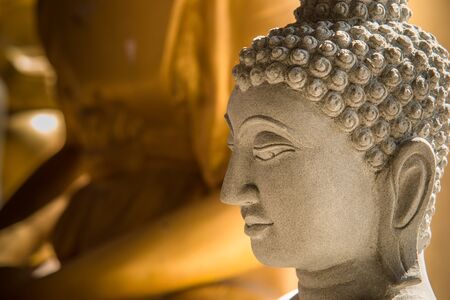 Ayutthaya, Thailand - March, 11, 2017 : Close up face of Buddha sandstone statue in Wat cheing len temple Thailandのeditorial素材