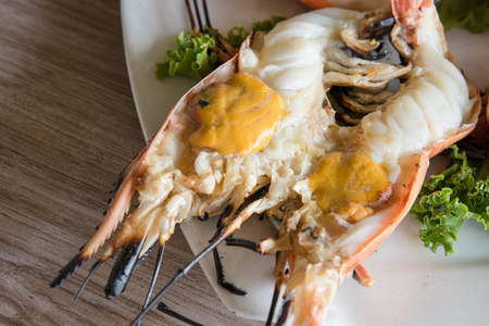 Grilled fresh river prawn,thai style food at Thailand restaurantの写真素材