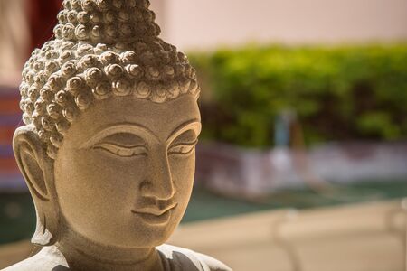 Ayutthaya, Thailand - March, 11, 2017 : Close up face of Buddha sandstone statue in Wat cheing len temple Thailandのeditorial素材