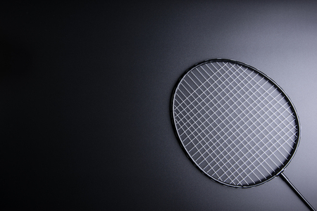 Badminton racket on black background.Sport concept, Copy space image for your textの写真素材