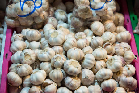 Close up of garlic in market at Bangkok, Thailandの写真素材