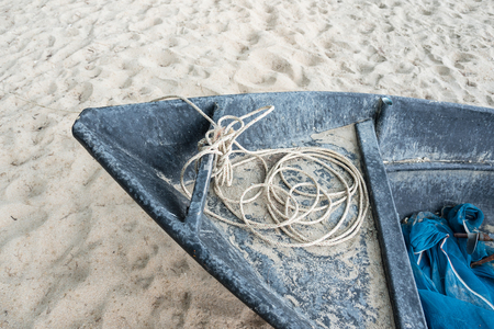 Fishing boats on the beach at Prachuap Khiri Khan, Thailandの写真素材