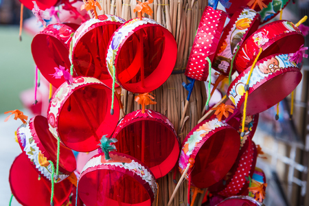 Red drum toy for children in a Plearnwan Hua Hin market at Phetchaburi, Thailandの写真素材