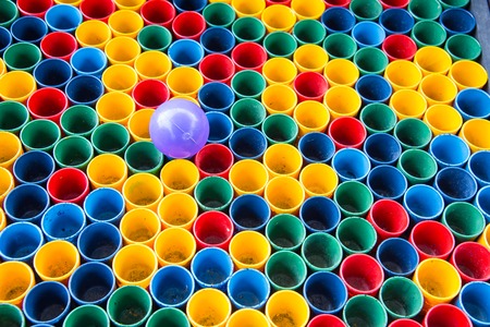 Top view of primary colors of mix color cups for artist paintingの写真素材