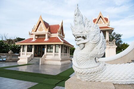 Prachuap Khiri Khan, Thailand - April, 18, 2017 : Statue White Naga stair of Wat Thang sai temple at Prachuap Khiri Khan, Thailandのeditorial素材