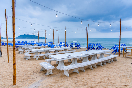 Prachuap Khiri Khan, Thailand - April, 18, 2017 : Seating restaurant seaside of Pla too seafood restaurant in Thongchai Sub district, Bangsapan District, Prachuap Khiri Khan, Thailandのeditorial素材