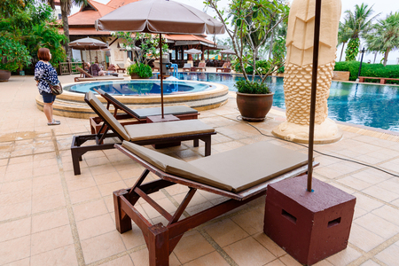 Prachuap Khiri Khan, Thailand - April, 18, 2017 : Swimming pool of Baan Grood Arcadia Resort & Spa in Thongchai Sub district, Bangsapan District, Prachuap Khiri Khan, Thailandのeditorial素材