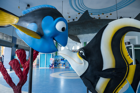 Prachuap Khiri Khan, Thailand - April, 18, 2017 : Sea fish statue in the aquarium at Waghor Aquarium Thongchai Sub district, Bangsapan District, Prachuap Khiri Khan, Thailandのeditorial素材