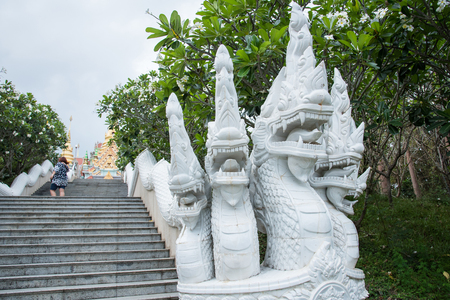 Prachuap Khiri Khan, Thailand - April, 18, 2017 : Statue White Naga stair of Wat Thang sai temple at Prachuap Khiri Khan, Thailandのeditorial素材