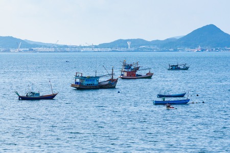 Chon Buri, Thailand - April, 27, 2017 : Fishing boat floating in the sea at Sattahip, Chon Buri, Thailand.のeditorial素材