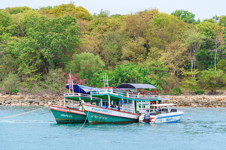 Rayong, Thailand - April, 28, 2017 : Fishing boat floating in the sea at the Koh Samet island, Rayong, Thailandのeditorial素材